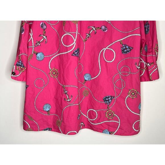 Tyler Boe Cotton Sailboat Shell Rope Pink Button Down Top Size M - Picture 3 of 11